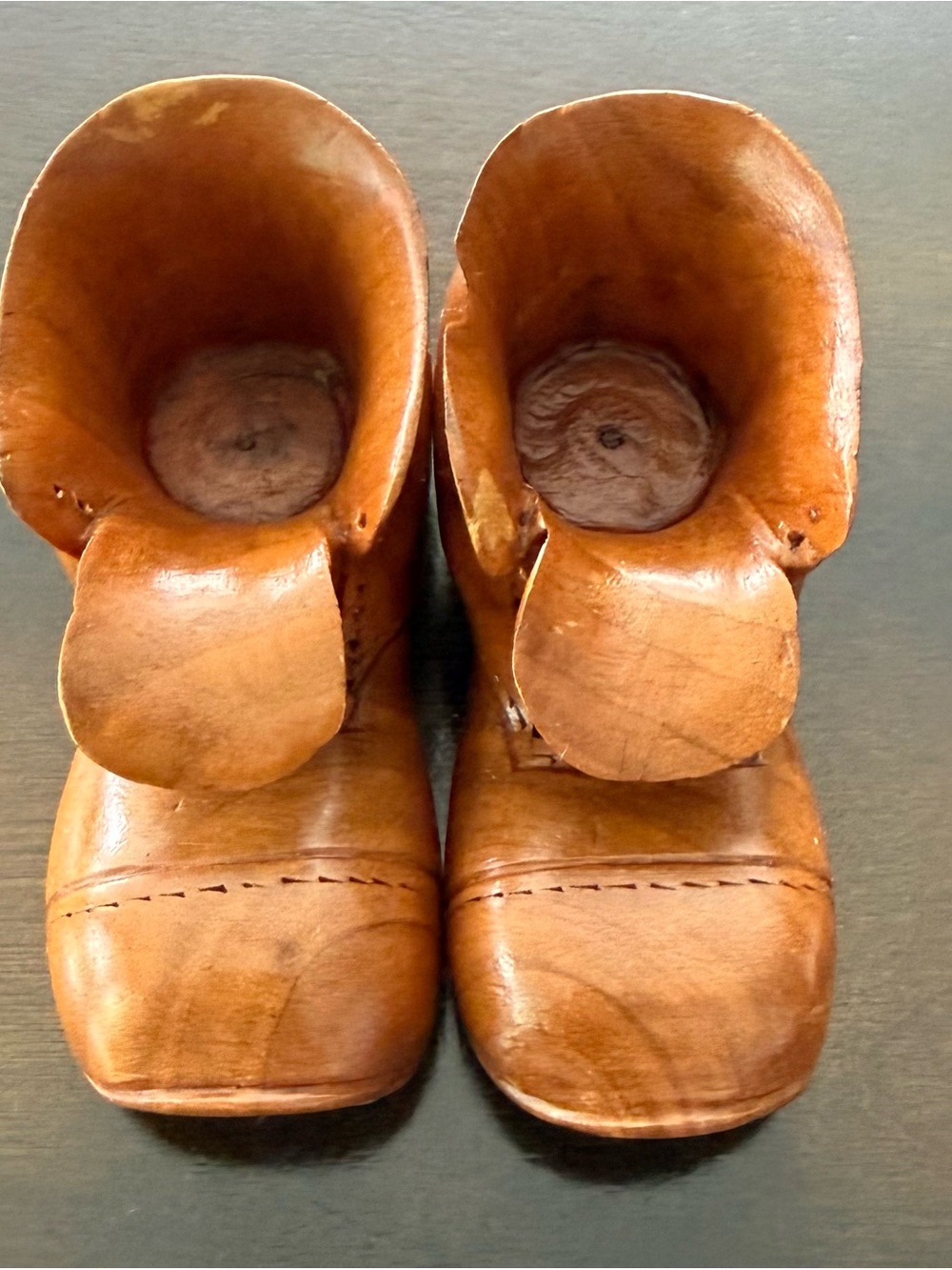 Vintage Hand Carved Wooden Men’s Work Boots Miniature Folk Art 5 inches